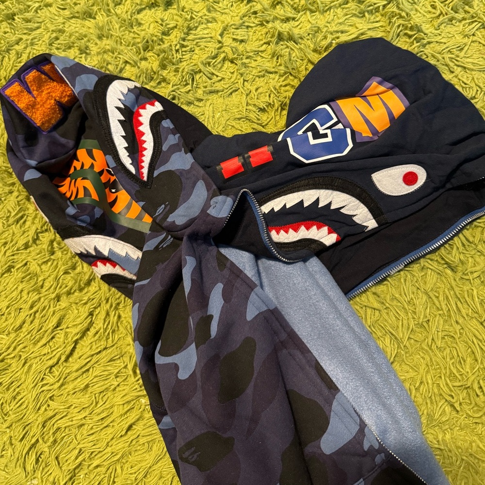 BAPE Navy Camouflage Shark Hoodie